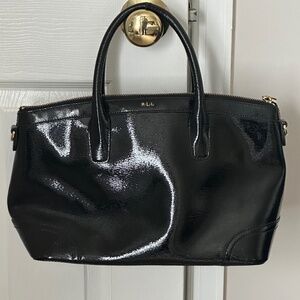 RLL Polo Ralph Lauren Black Leather Cowhide Purse Handbag Good Large Patent